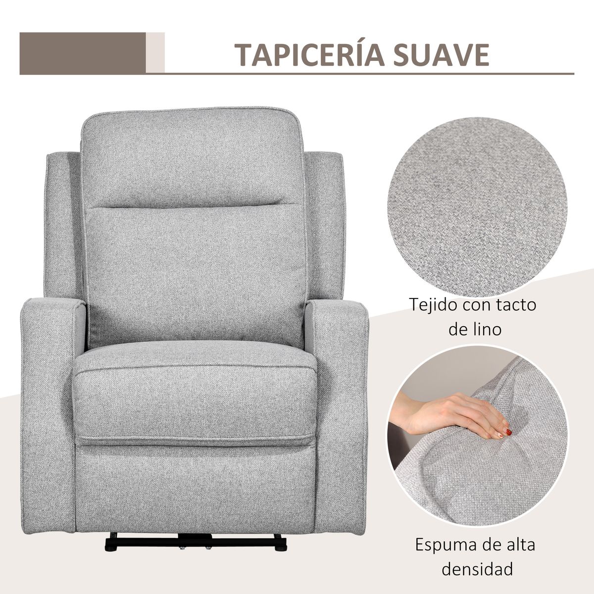 Sillón Relax Homcom reclinable con carga USB gris 104x84x92 cm