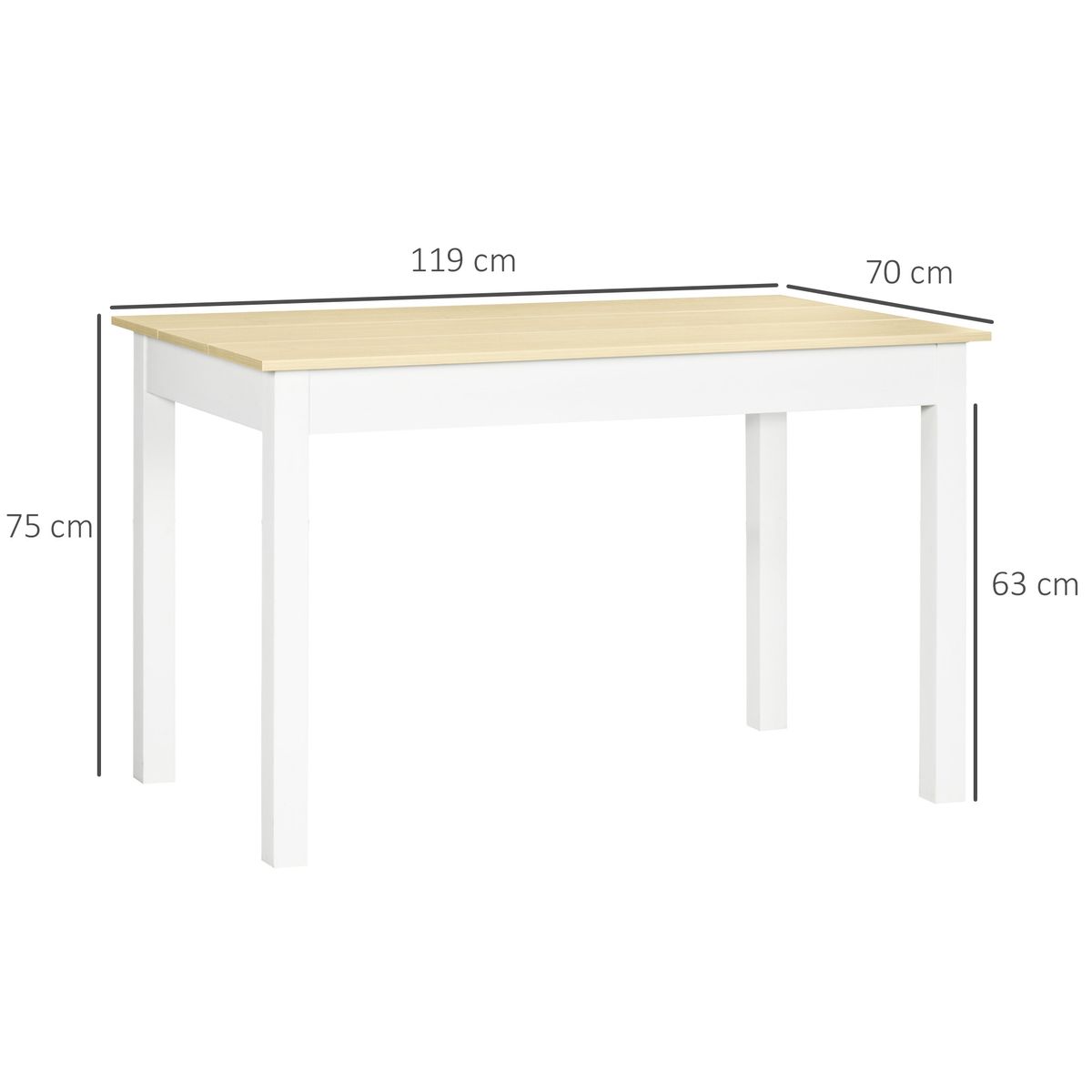 Mesa de comedor Coconut Homcom rectangular blanco/natural 75x119x70 cm 3