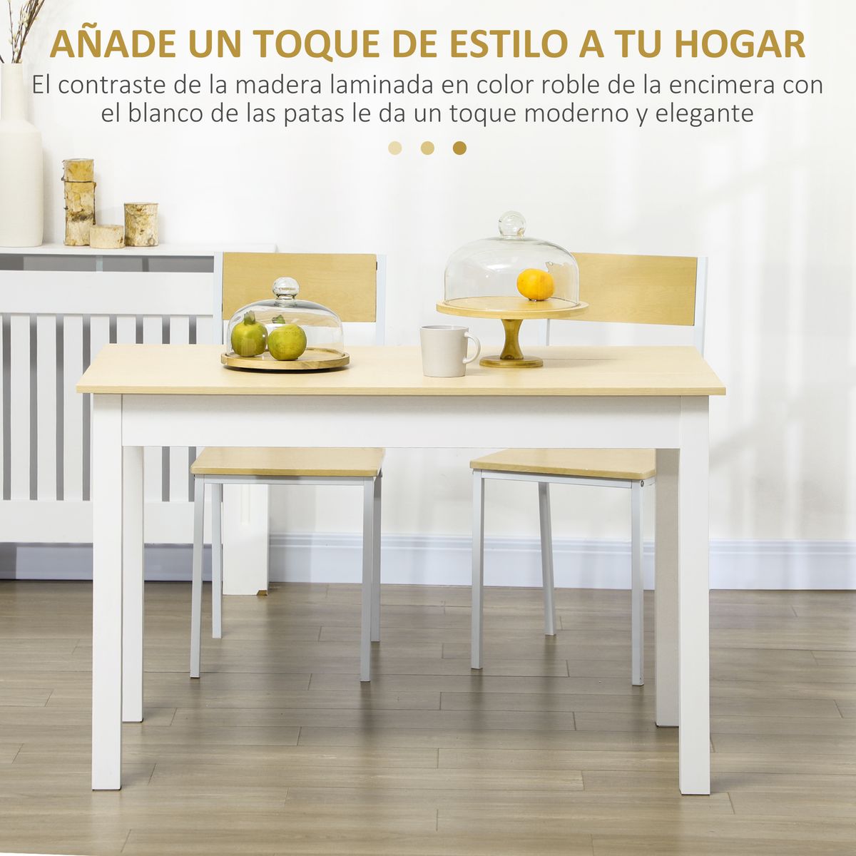 Mesa de comedor Coconut Homcom rectangular blanco/natural 75x119x70 cm 4