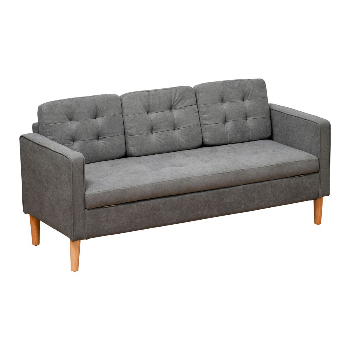 Sofá Olney Homcom 3 plazas con 3 cojines + espacio de almacenaje gris 82x166,5x62 cm