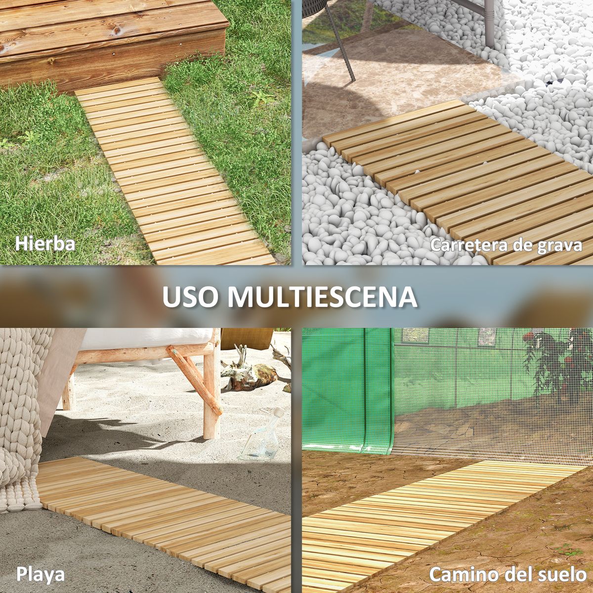 Pasarela de jardín Outsunny enrollable natural 38x120 cm 4