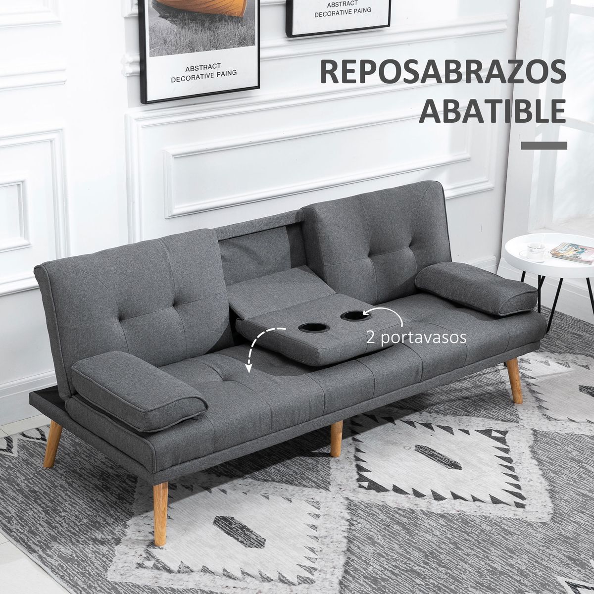 Sofá cama Cotton Homcom 3 plazas respaldo ajustable gris oscuro 78x181x77 cm