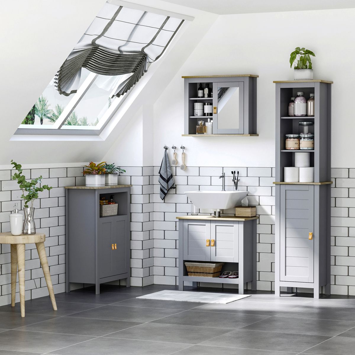 Armario auxiliar Valley Kleankin 1 puerta + 2 estantes gris 168x39x30 cm