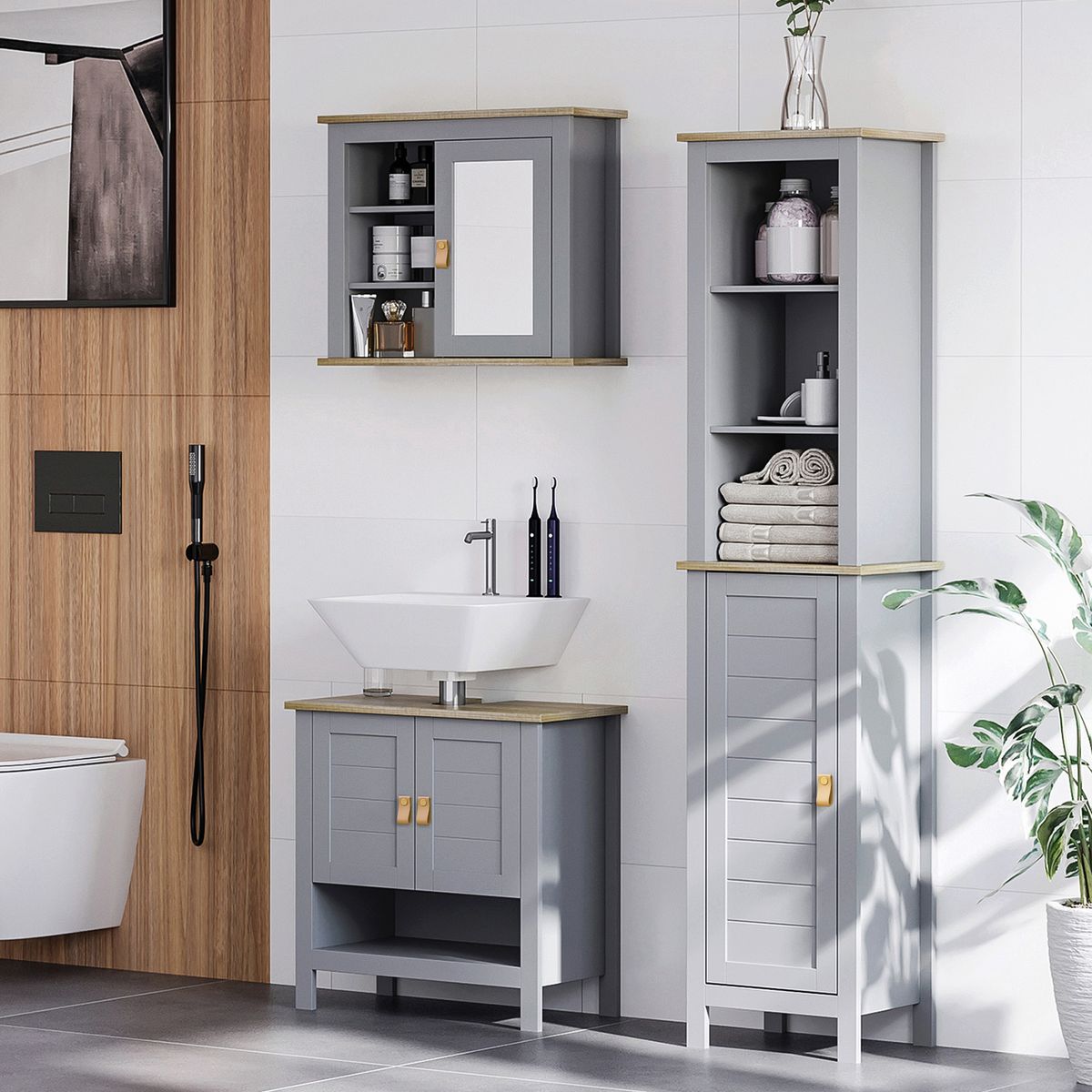 Armario auxiliar Valley Kleankin 1 puerta + 2 estantes gris 168x39x30 cm
