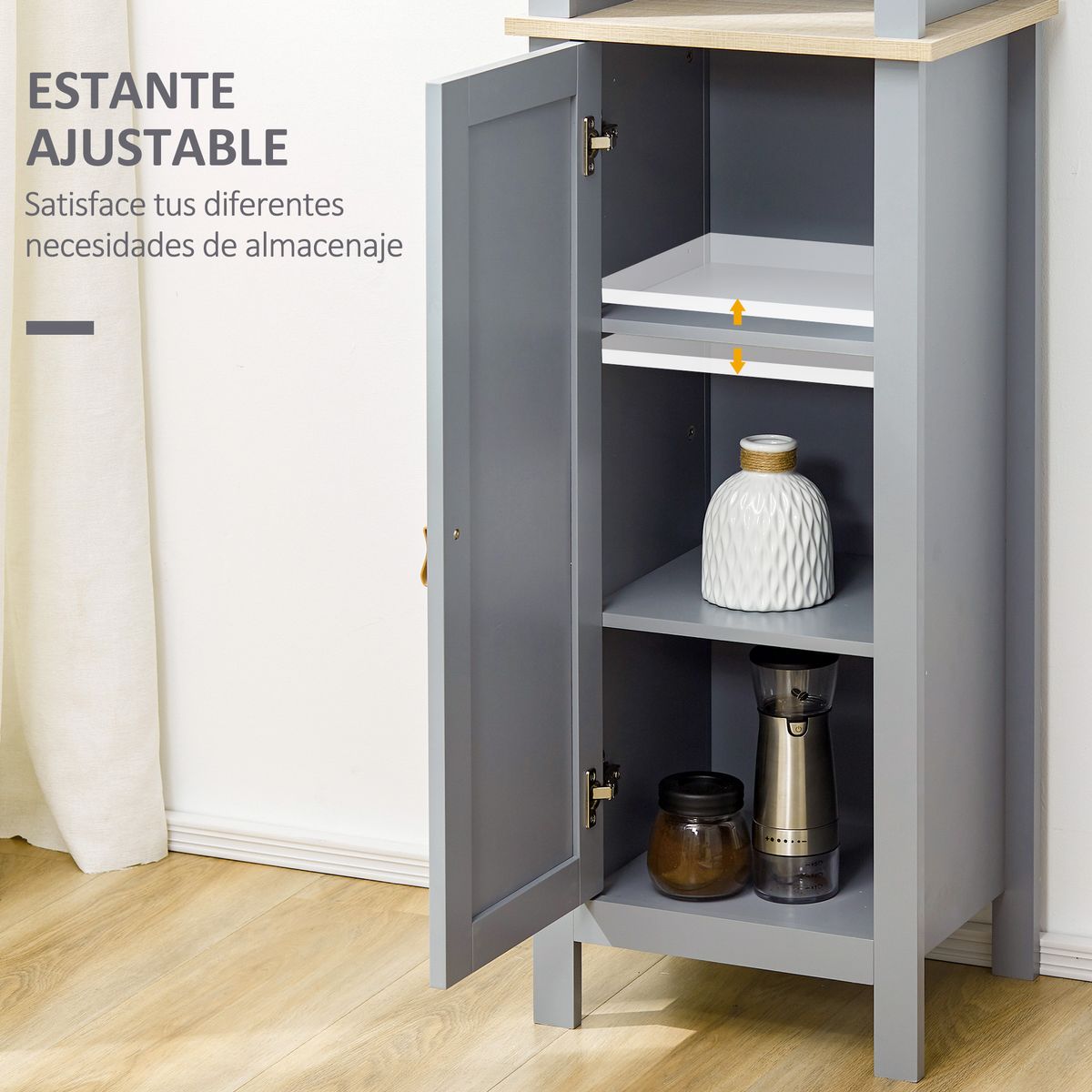 Armario auxiliar Valley Kleankin 1 puerta + 2 estantes gris 168x39x30 cm