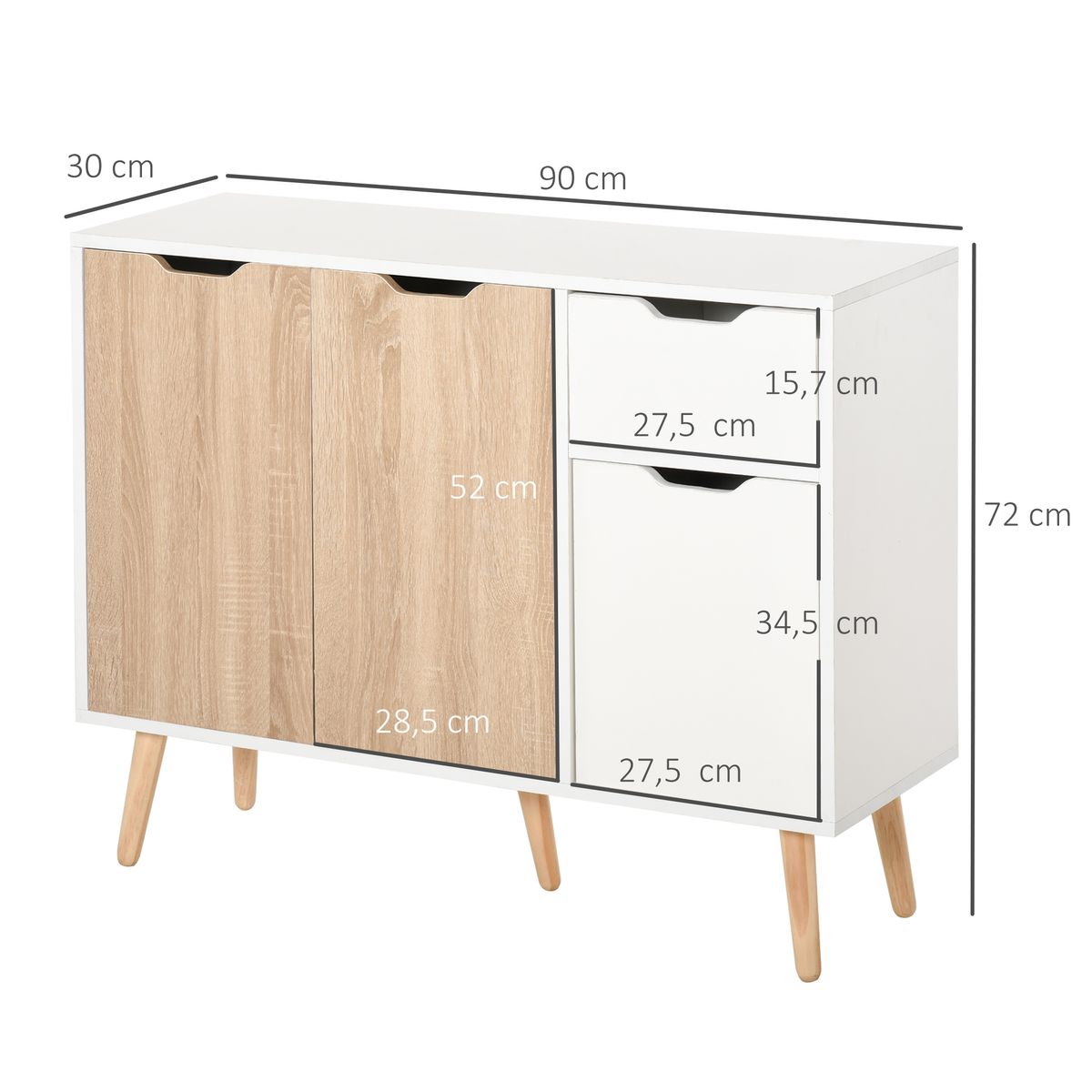 Aparador Mark Homcom 2 armarios + cajón blanco/natural 72x90x30 cm
