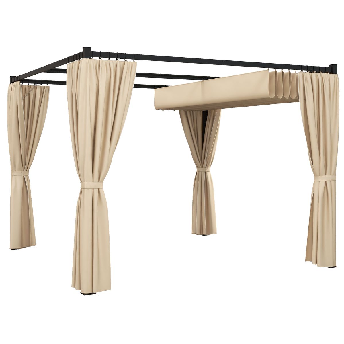 Pérgola Outsunny techo retráctil con toldos laterales beige 227x300x300 cm