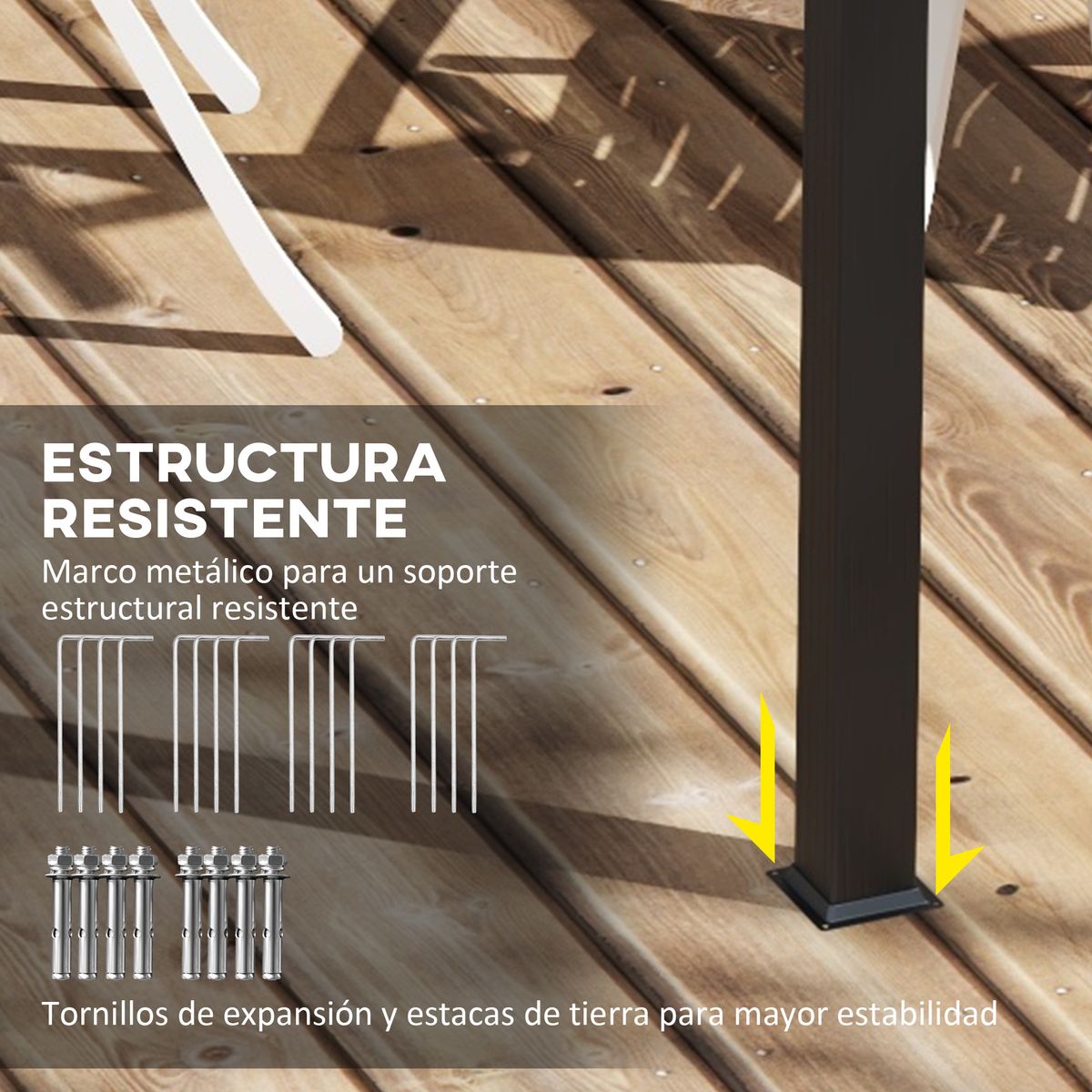 Pérgola Outsunny techo retráctil con toldos laterales beige 227x300x300 cm