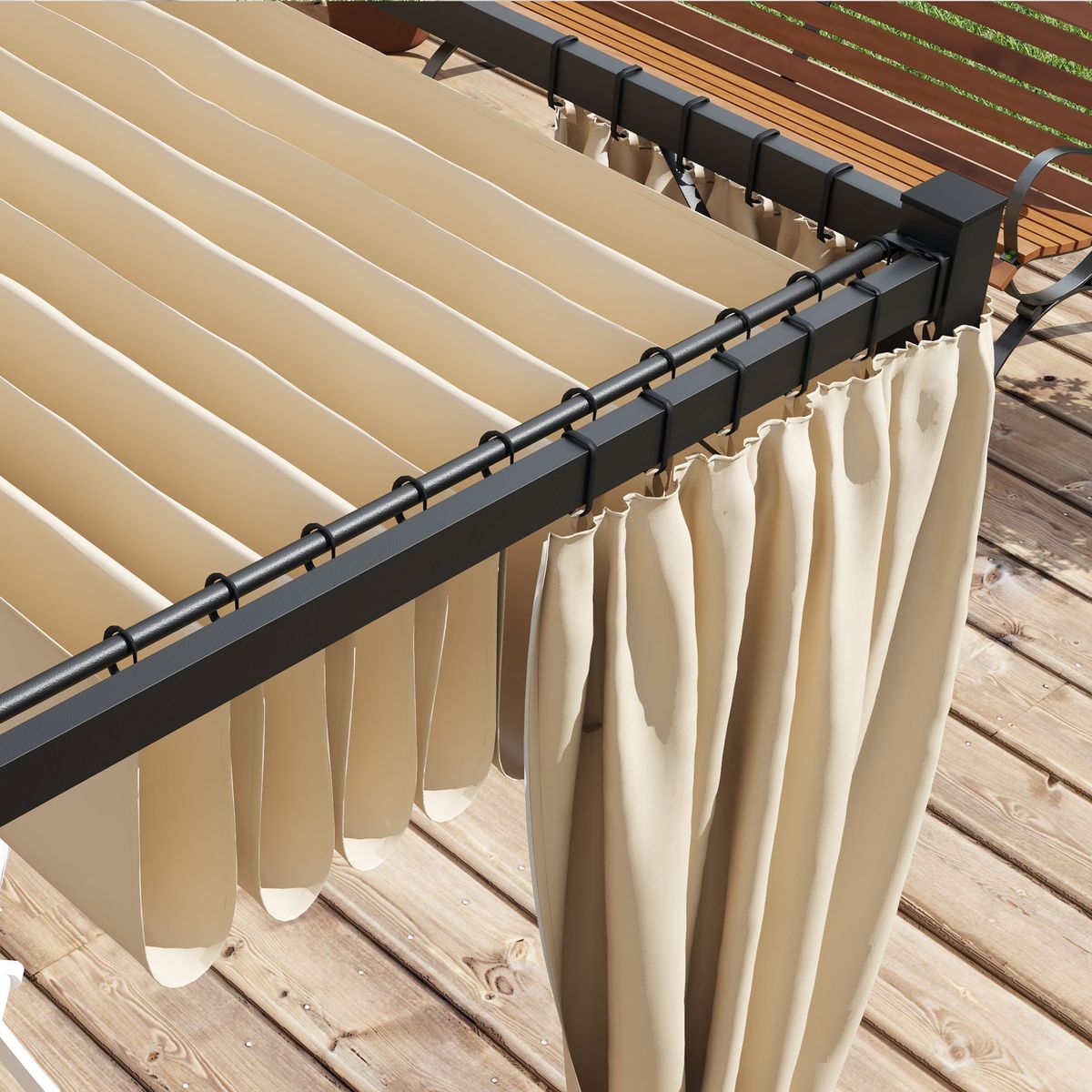 Pérgola Outsunny techo retráctil con toldos laterales beige 227x300x300 cm