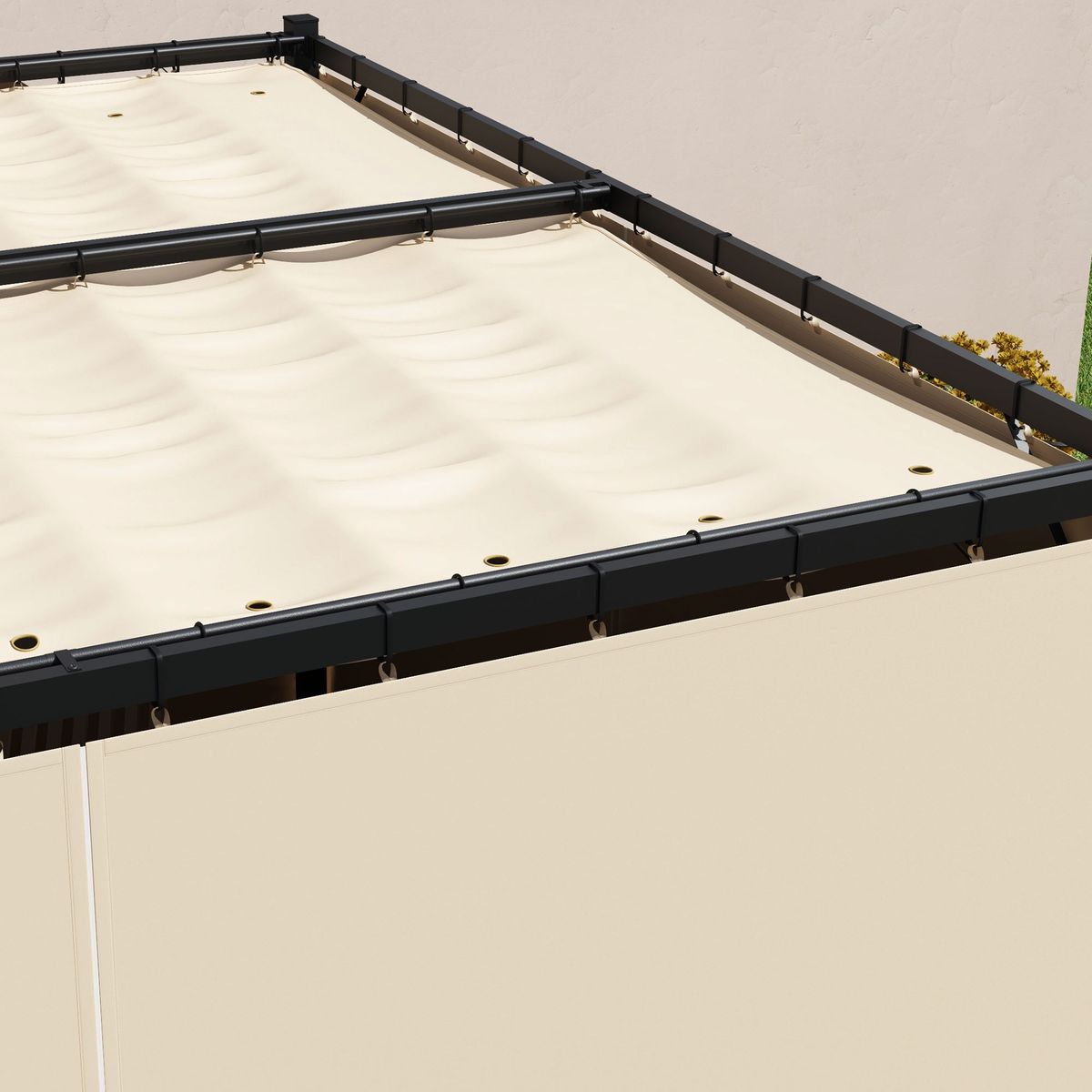 Pérgola Outsunny techo retráctil con toldos laterales beige 227x300x300 cm