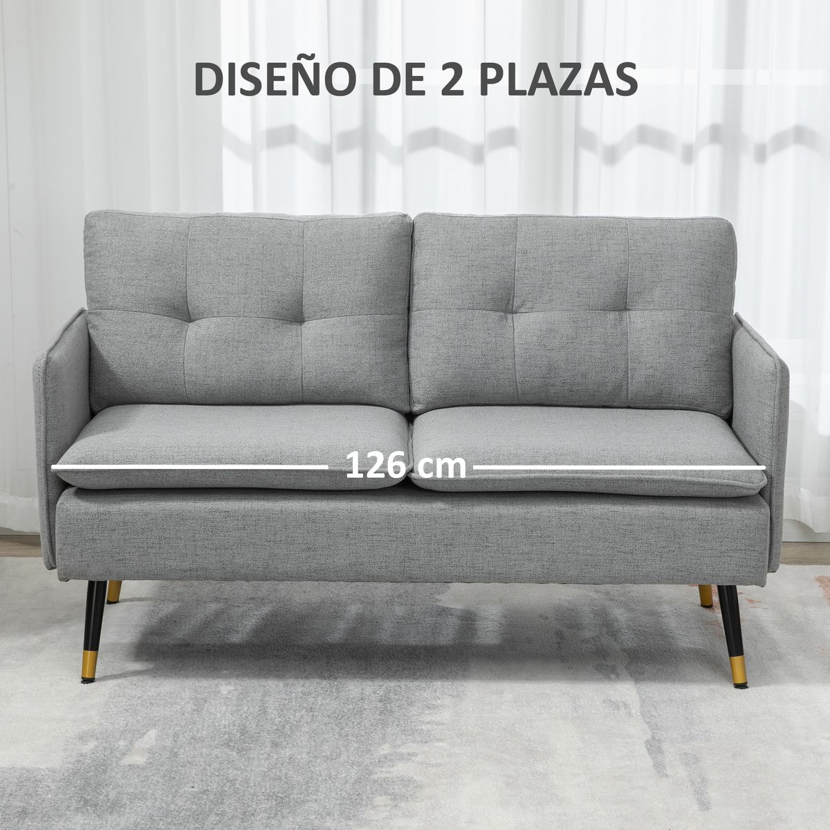 Sofá Harrow Homcom 2 plazas con 4 cojines gris 80x139x68 cm