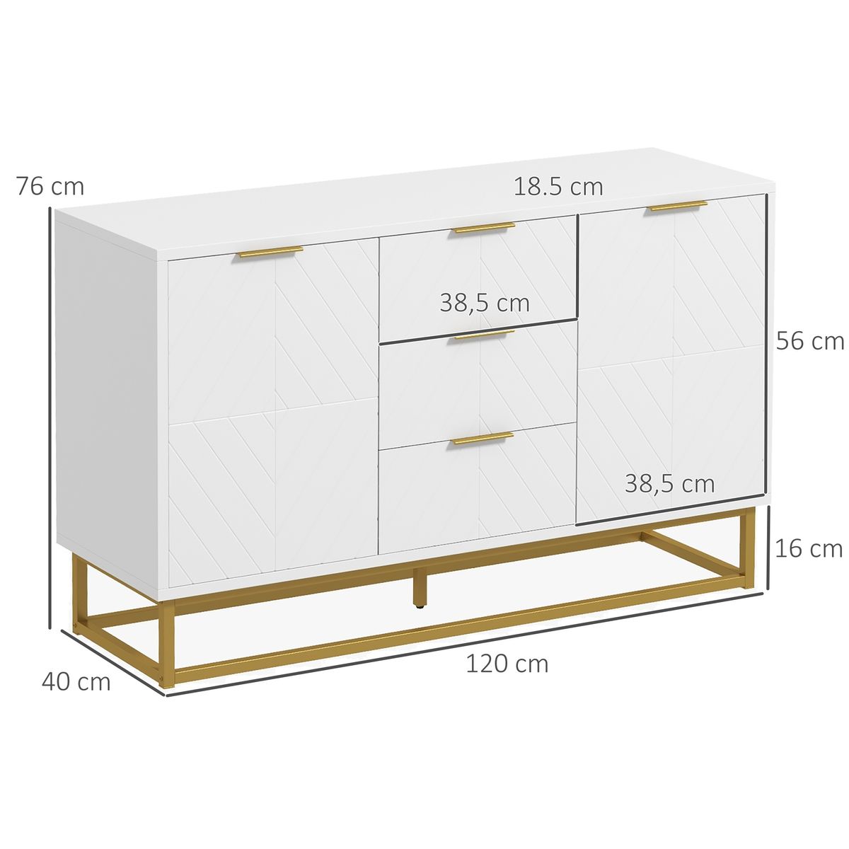 Aparador Luce Homcom 3 cajones + 2 armarios blanco 76x120x40 cm