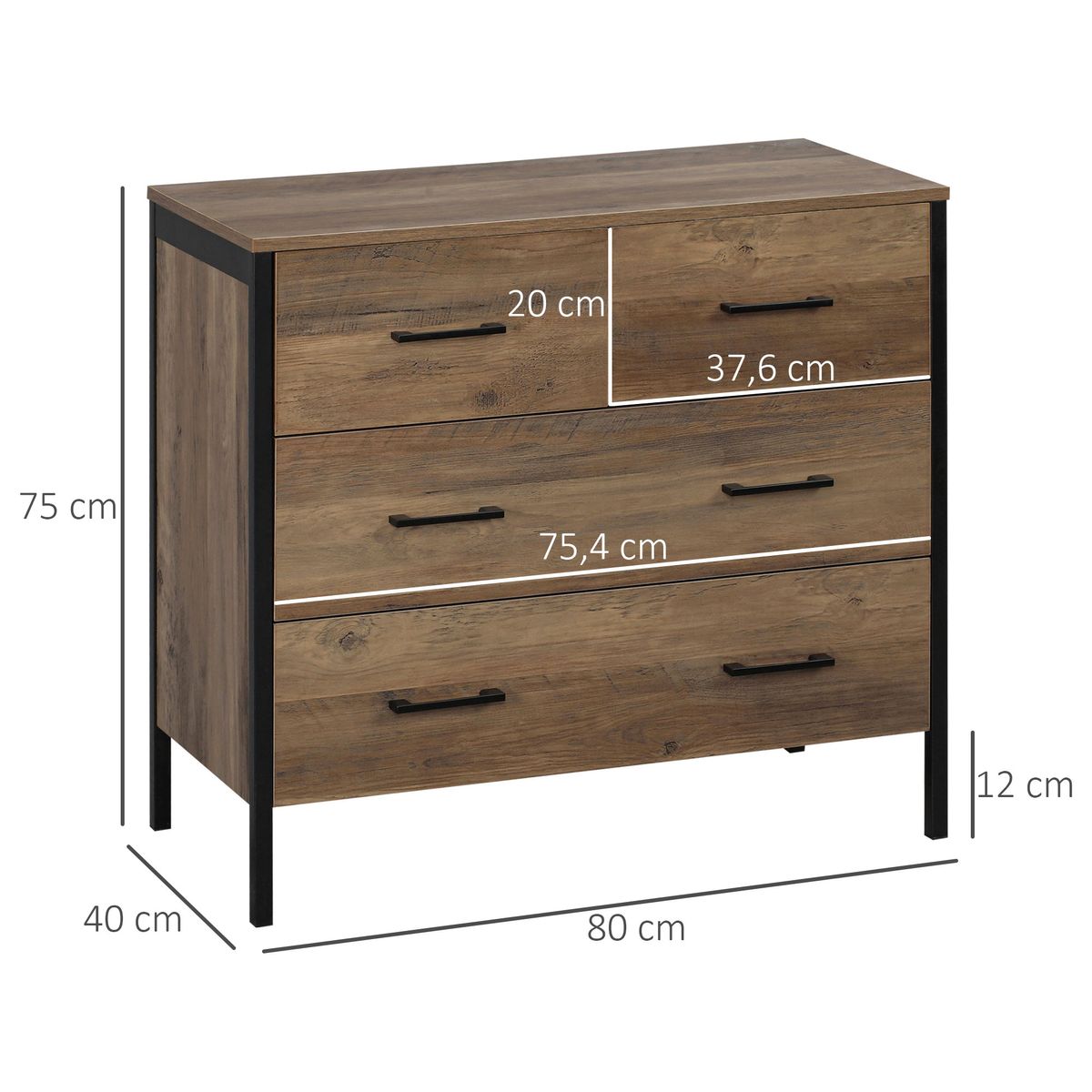 Cajonera Nowton Homcom 4 cajones marrón 75x80x40 cm