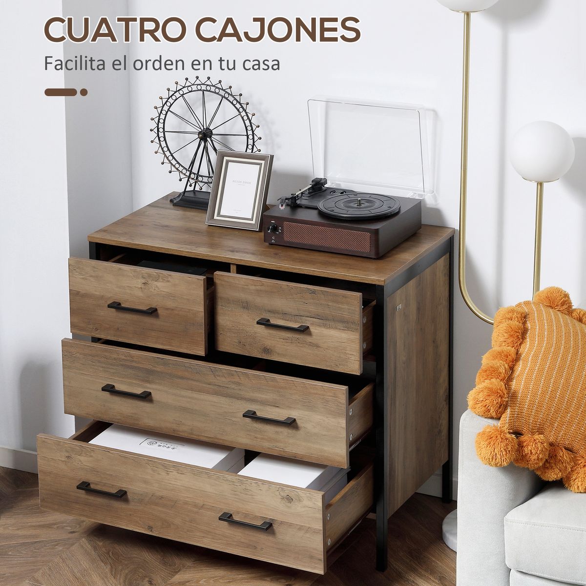 Cajonera Nowton Homcom 4 cajones marrón 75x80x40 cm