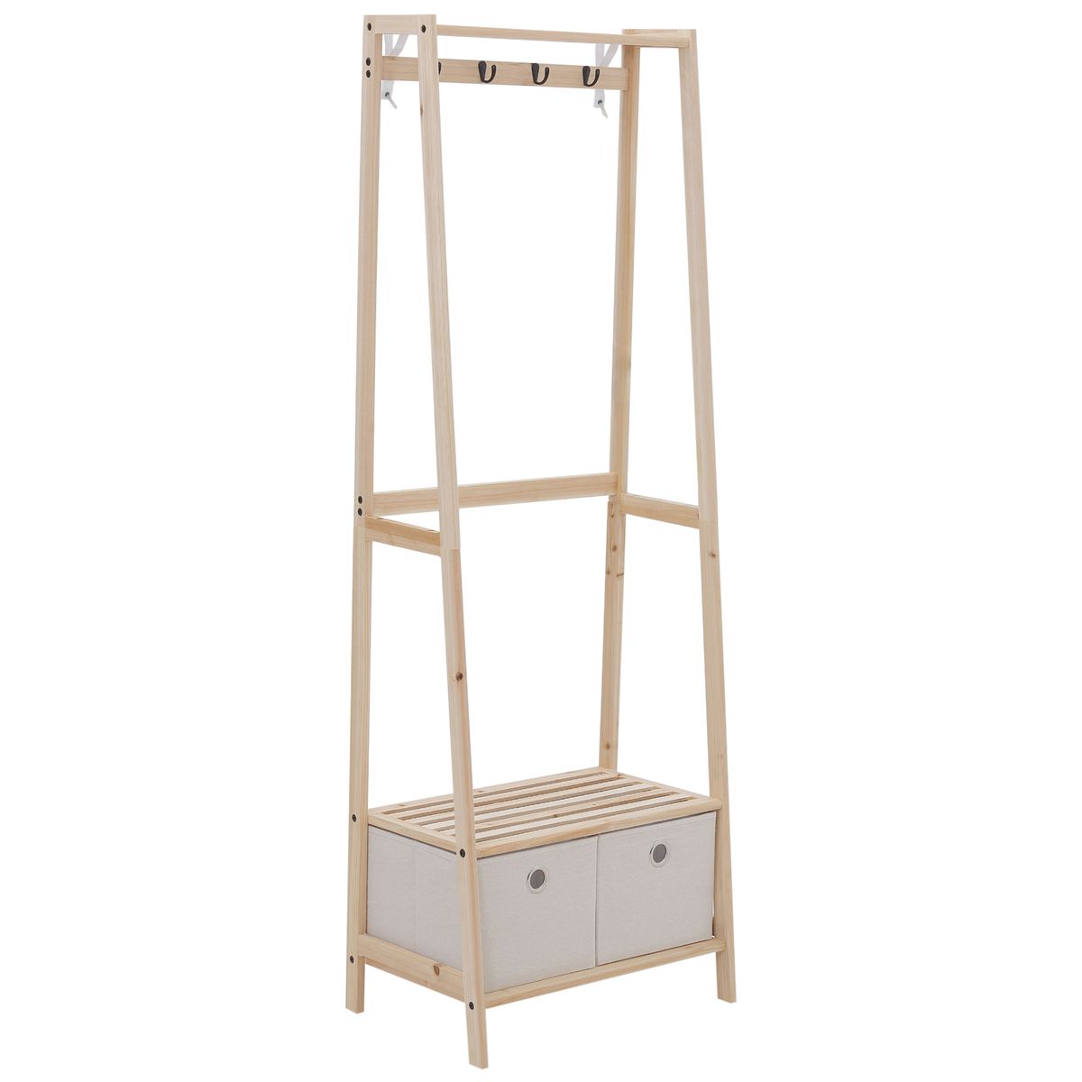 Perchero Alston Homcom 2 cajones de tela + 4 ganchos + barra natural 168x58x36 cm