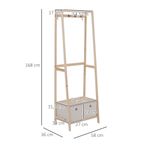 Perchero Alston Homcom 2 cajones de tela + 4 ganchos + barra natural 168x58x36 cm