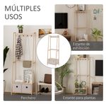Perchero Alston Homcom 2 cajones de tela + 4 ganchos + barra natural 168x58x36 cm