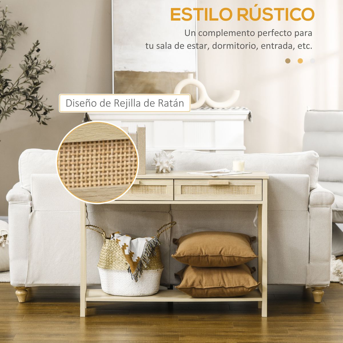 Mesa recibidor Ervie Homcom 2 cajones natural 76x100x30 cm