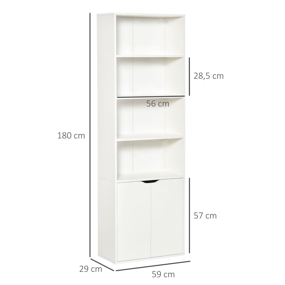 Estantería Trinity Homcom 3 estantes + 2 puertas blanco 180x59x29 cm