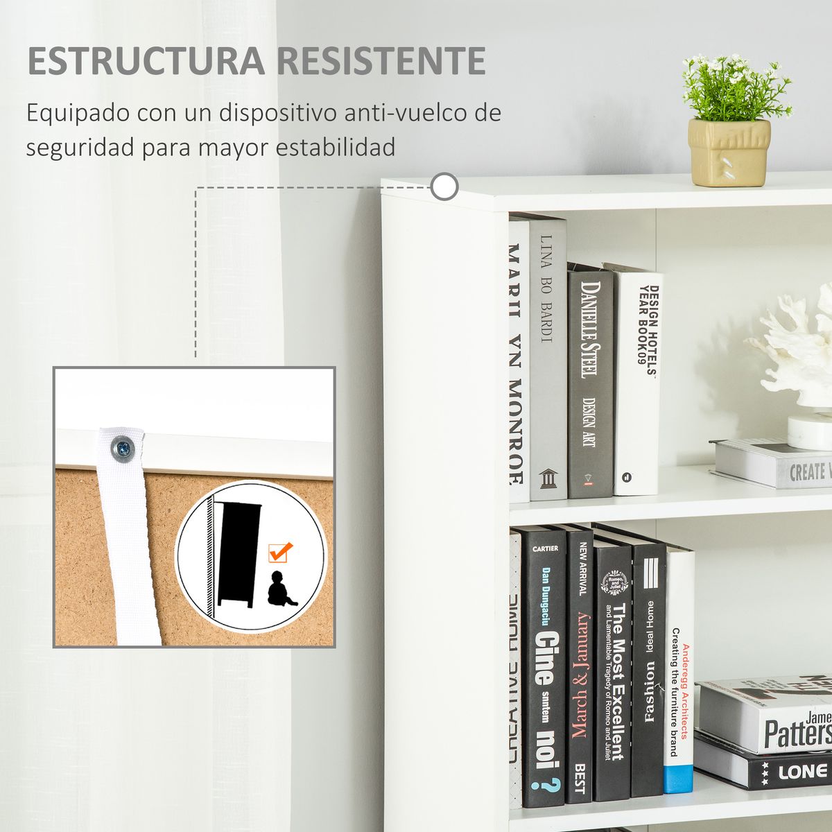 Estantería Trinity Homcom 3 estantes + 2 puertas blanco 180x59x29 cm