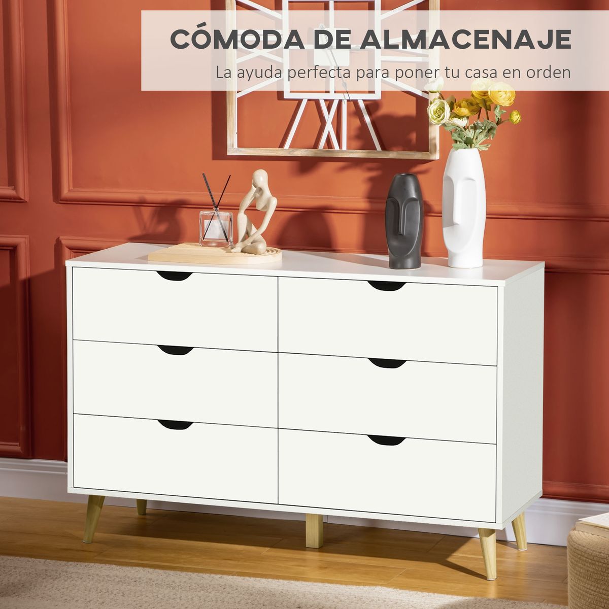 Cómoda Preston Homcom 6 cajones blanco 76x120x40 cm