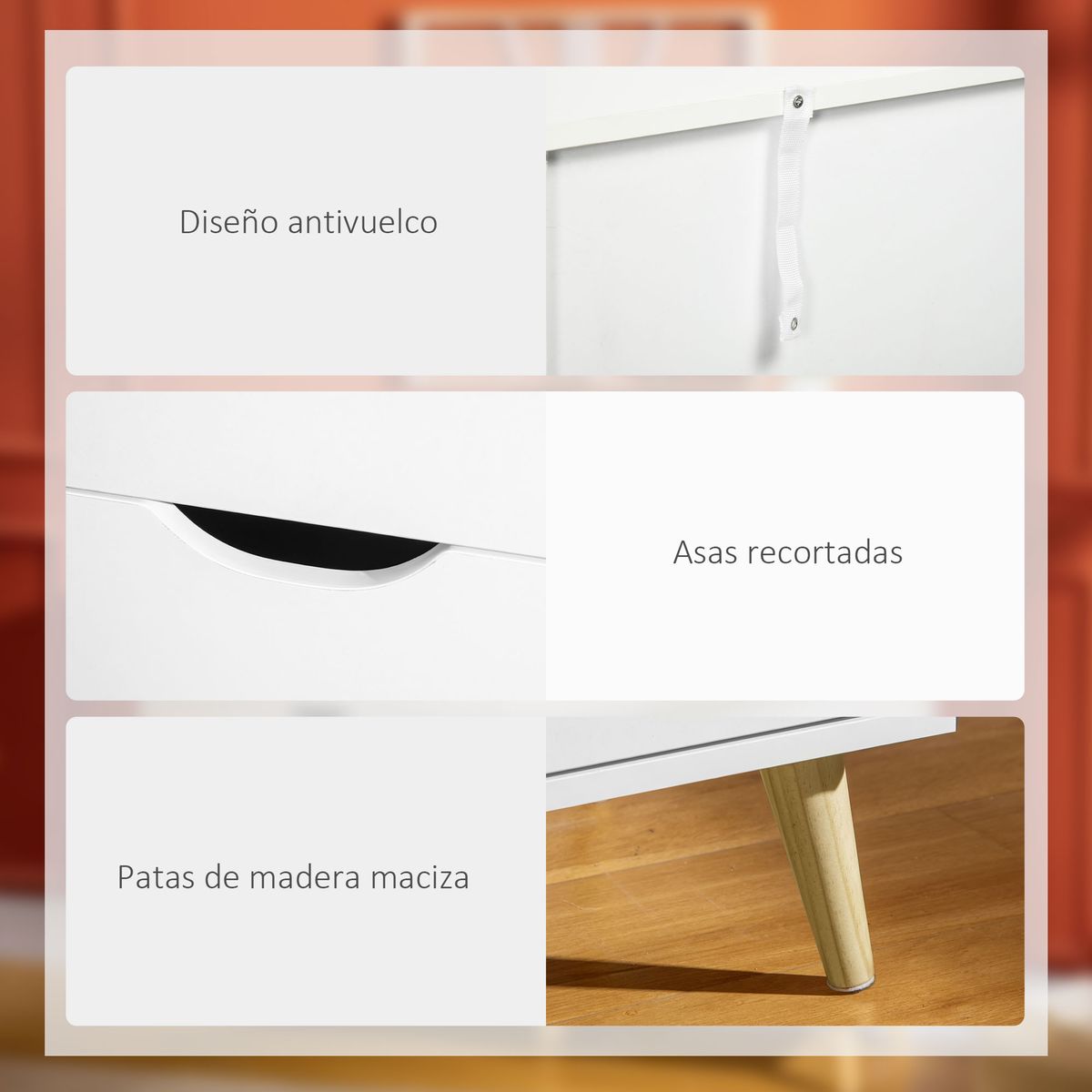 Cómoda Preston Homcom 6 cajones blanco 76x120x40 cm