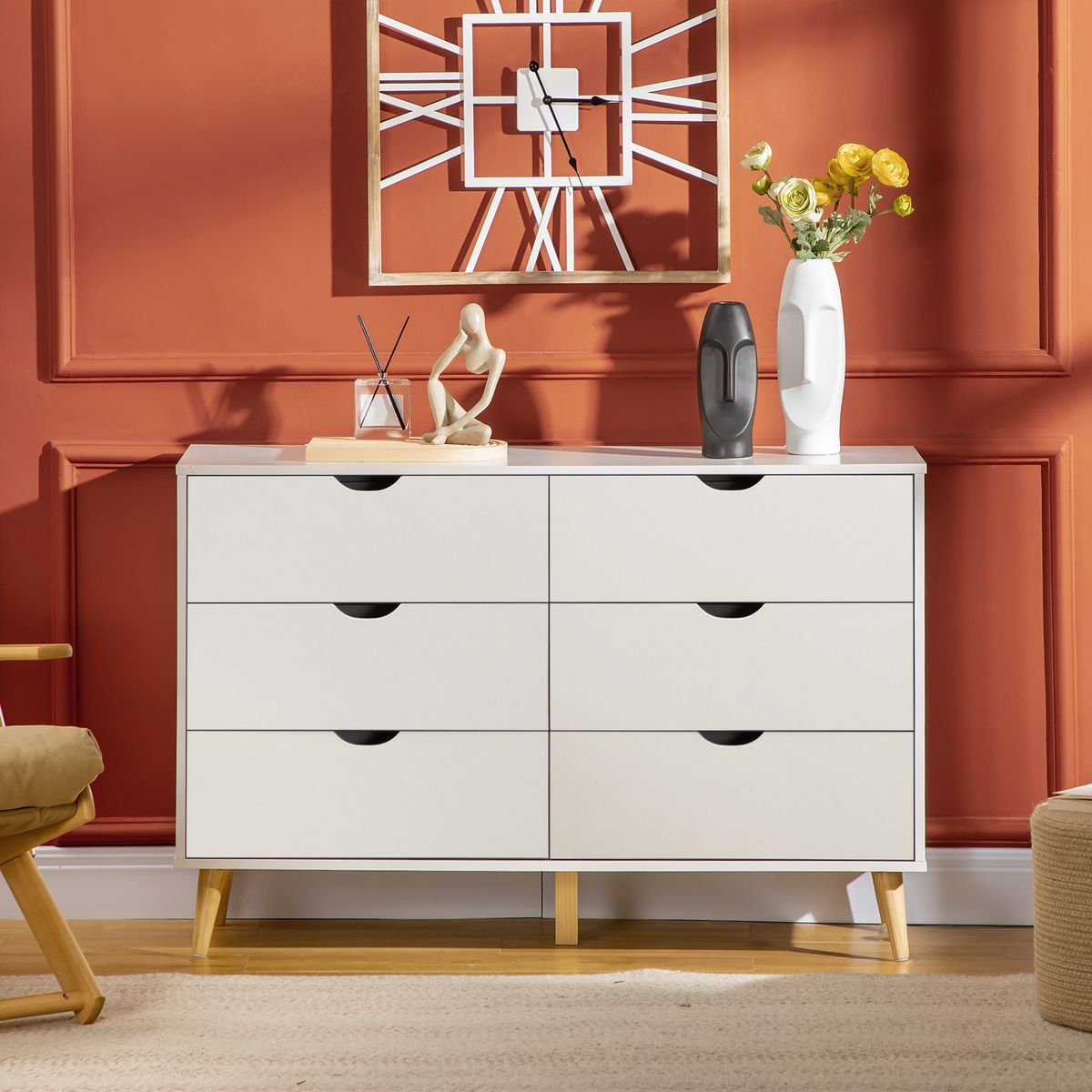 Cómoda Preston Homcom 6 cajones blanco 76x120x40 cm