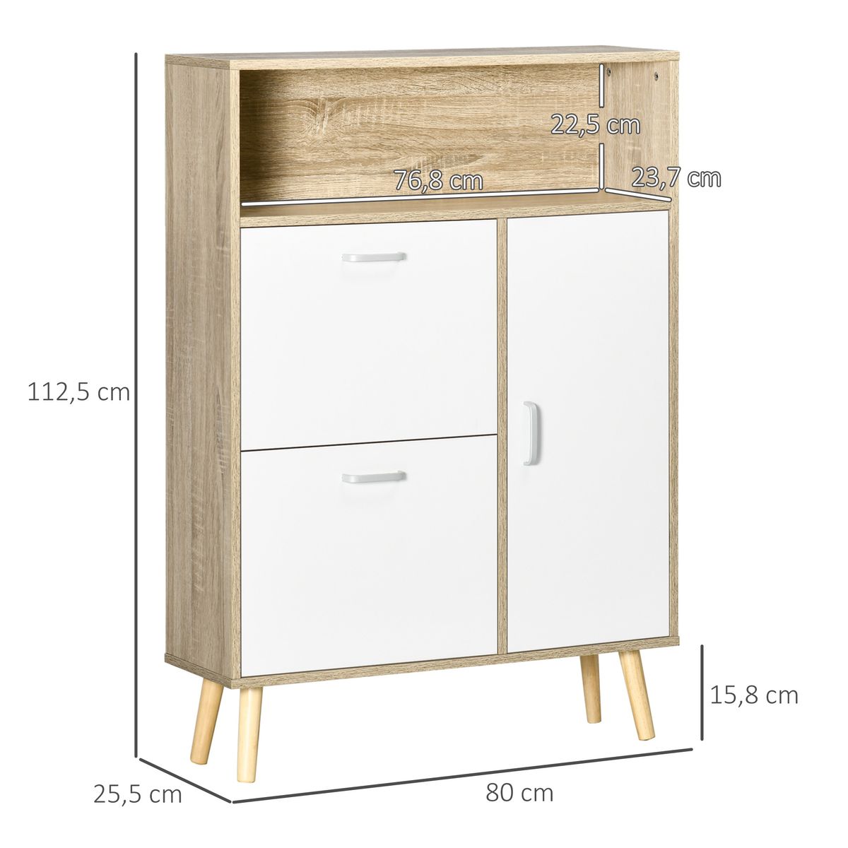 Zapatero Mahole Homcom 2 cajones + armario + estante 8 pares natural/blanco 112,5x80x25,5 cm