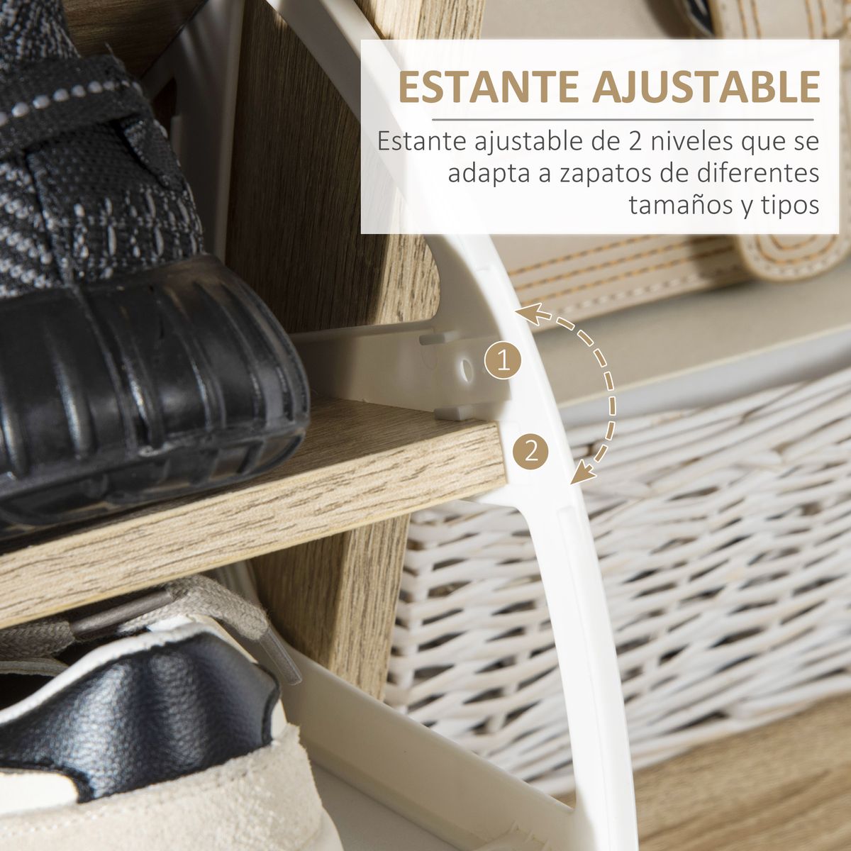 Zapatero Mahole Homcom 2 cajones + armario + estante 8 pares natural/blanco 112,5x80x25,5 cm