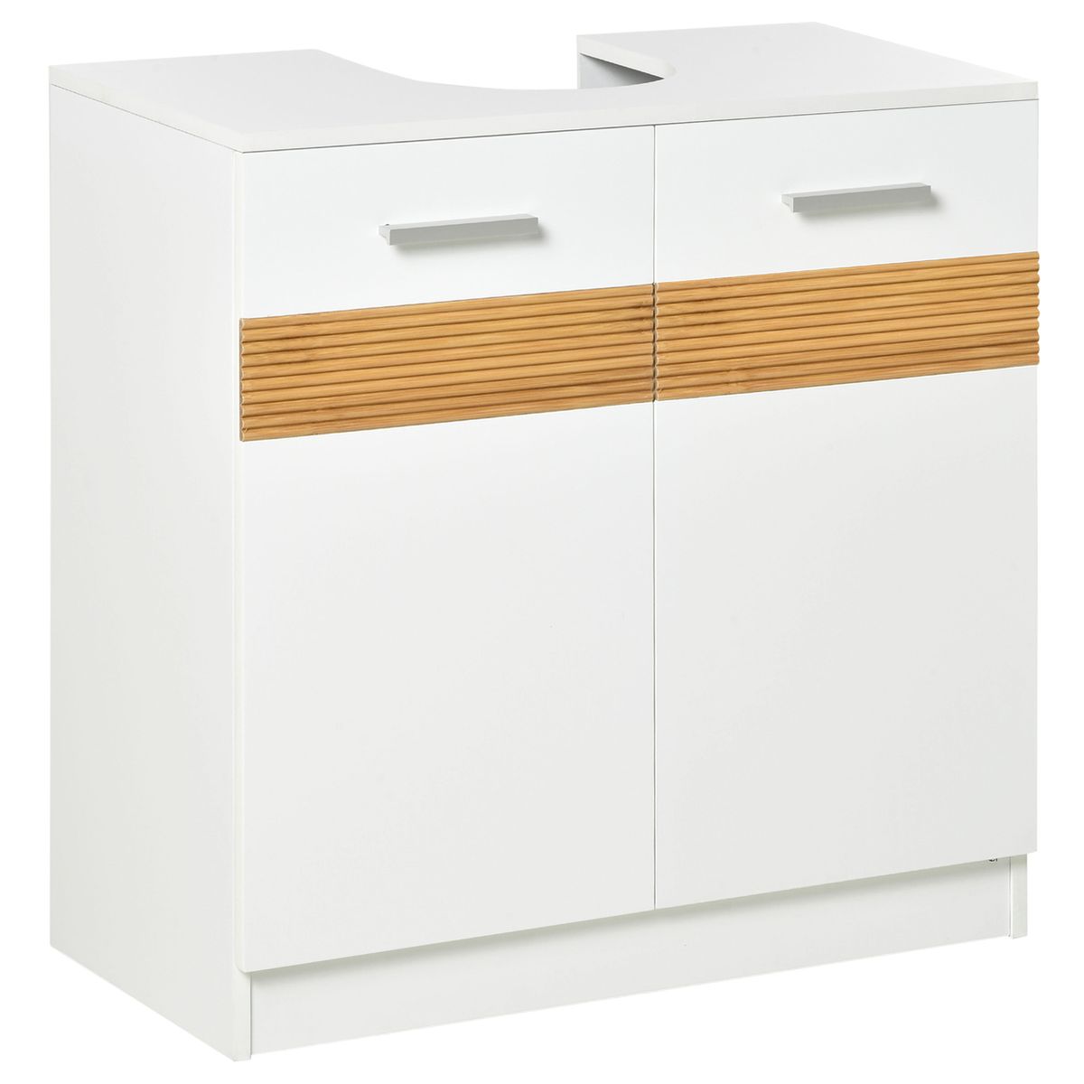 Mueble de lavabo Strade Kleankin 2 puertas + estante interior blanco/natural 60,5x60x30 cm