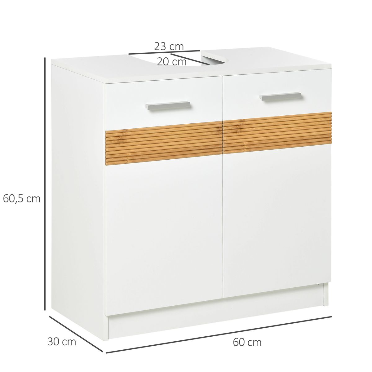 Mueble de lavabo Strade Kleankin 2 puertas + estante interior blanco/natural 60,5x60x30 cm