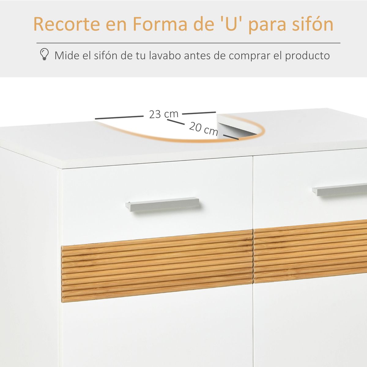 Mueble de lavabo Strade Kleankin 2 puertas + estante interior blanco/natural 60,5x60x30 cm