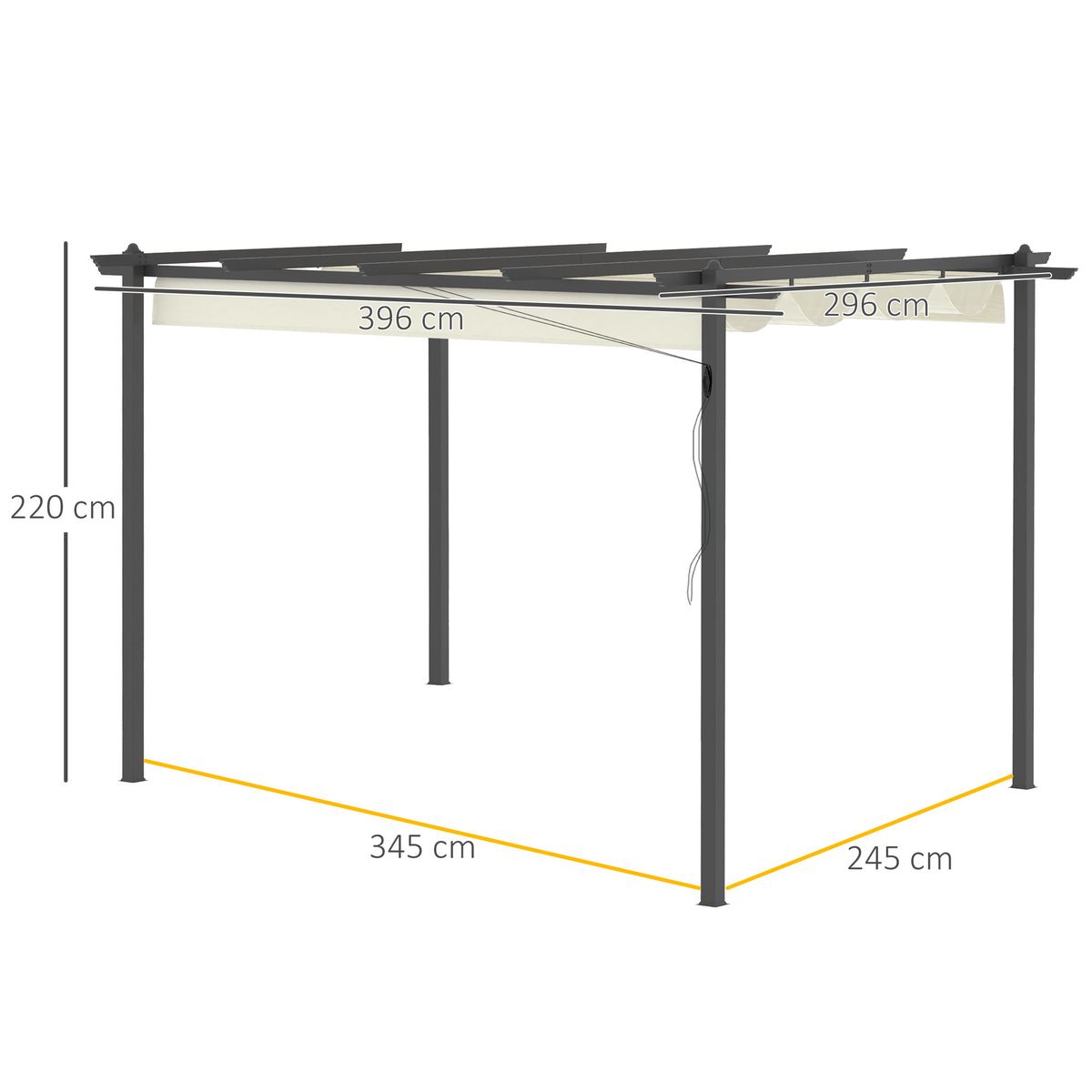 Pérgola Tadley Outsunny con toldo retráctil negro/beige 220x396x296 cm