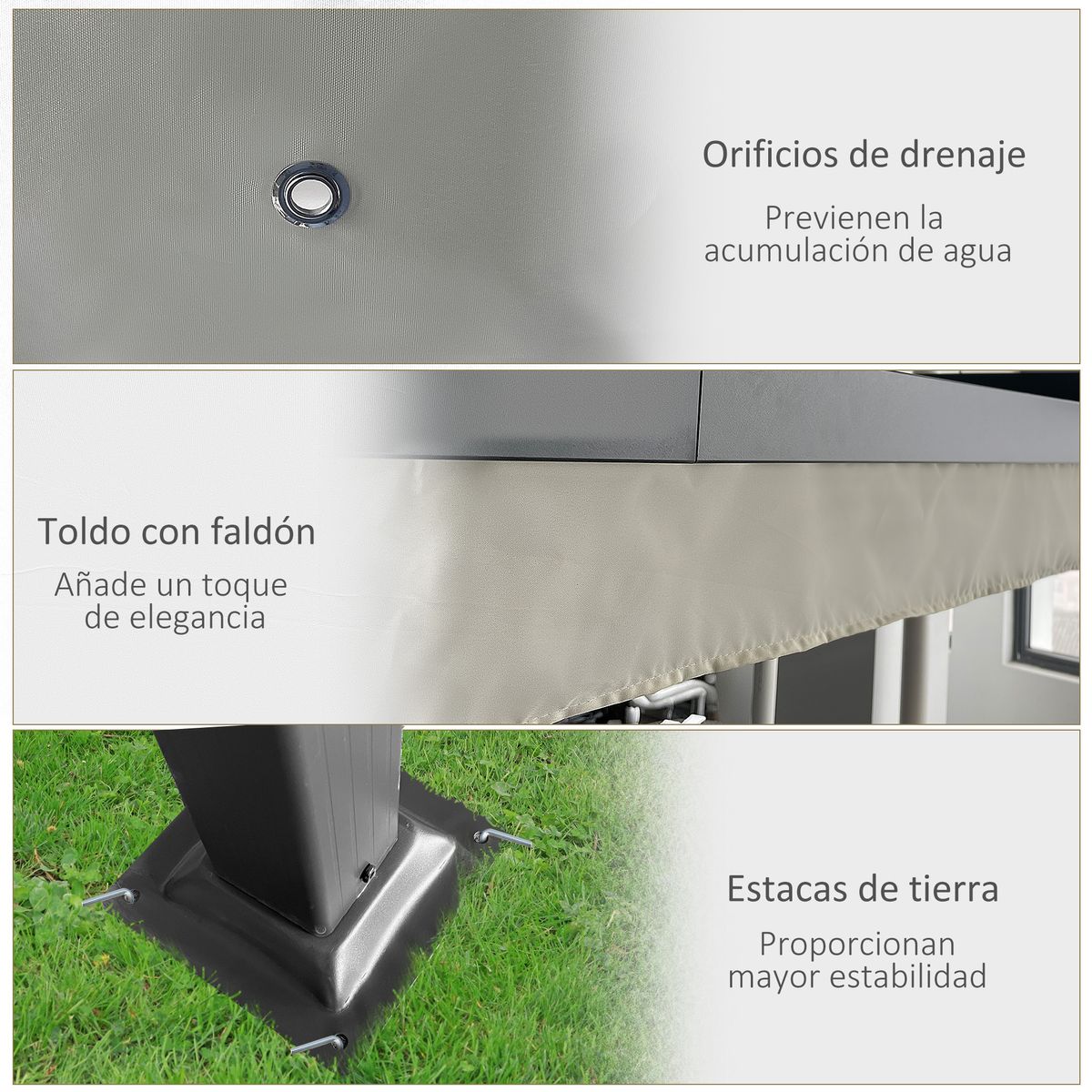 Pérgola Tadley Outsunny con toldo retráctil negro/beige 220x396x296 cm