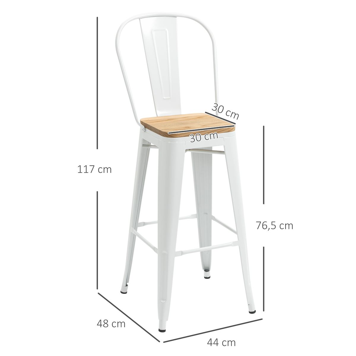 Pack de 4 taburetes Roosky Homcom altos apilables blanco/natural 117x44x48 cm