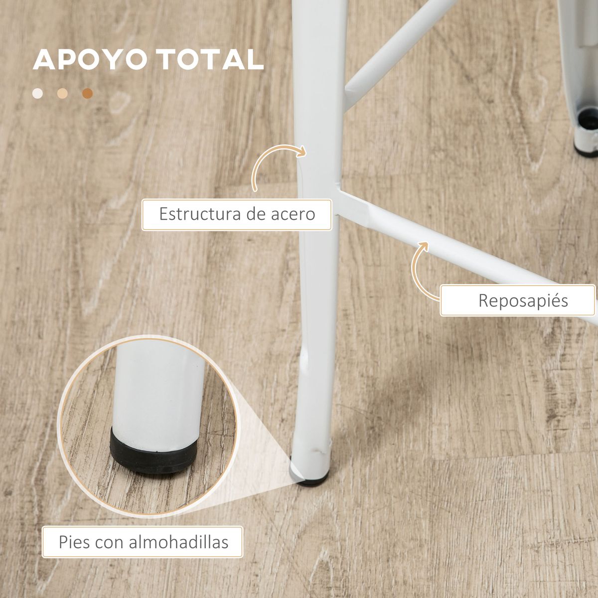 Pack de 4 taburetes Roosky Homcom altos apilables blanco/natural 117x44x48 cm
