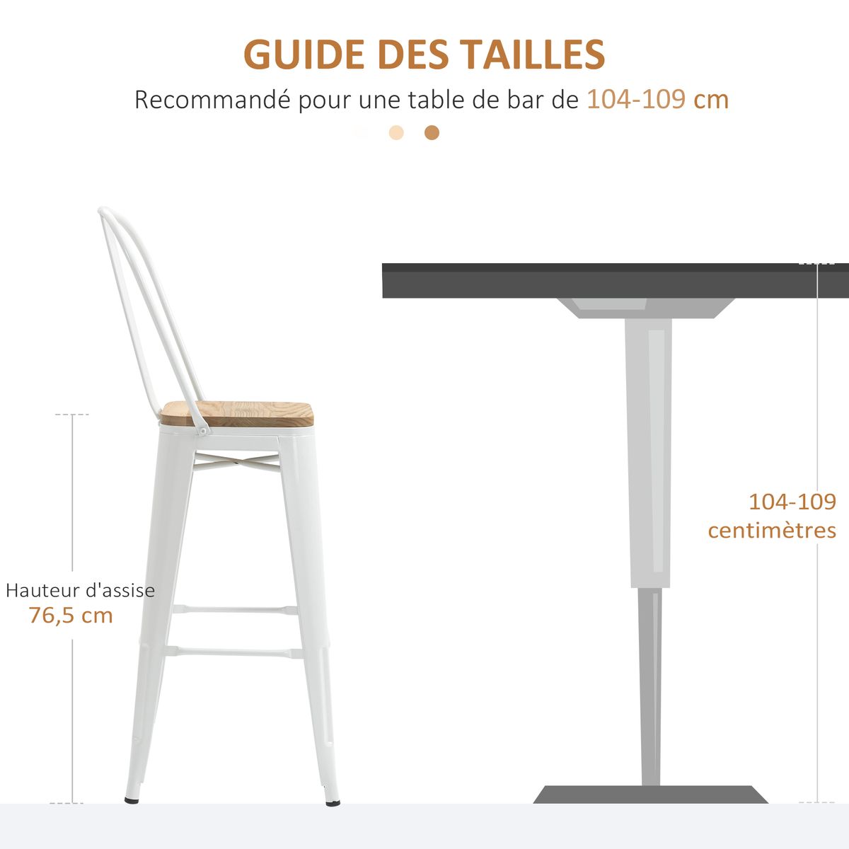 Pack de 4 taburetes Roosky Homcom altos apilables blanco/natural 117x44x48 cm