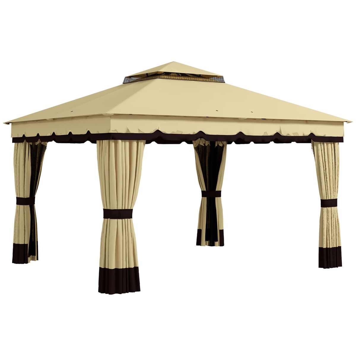 Pérgola Outsunny con 4 cortinas mosquiteras beige 275x370x300 cm