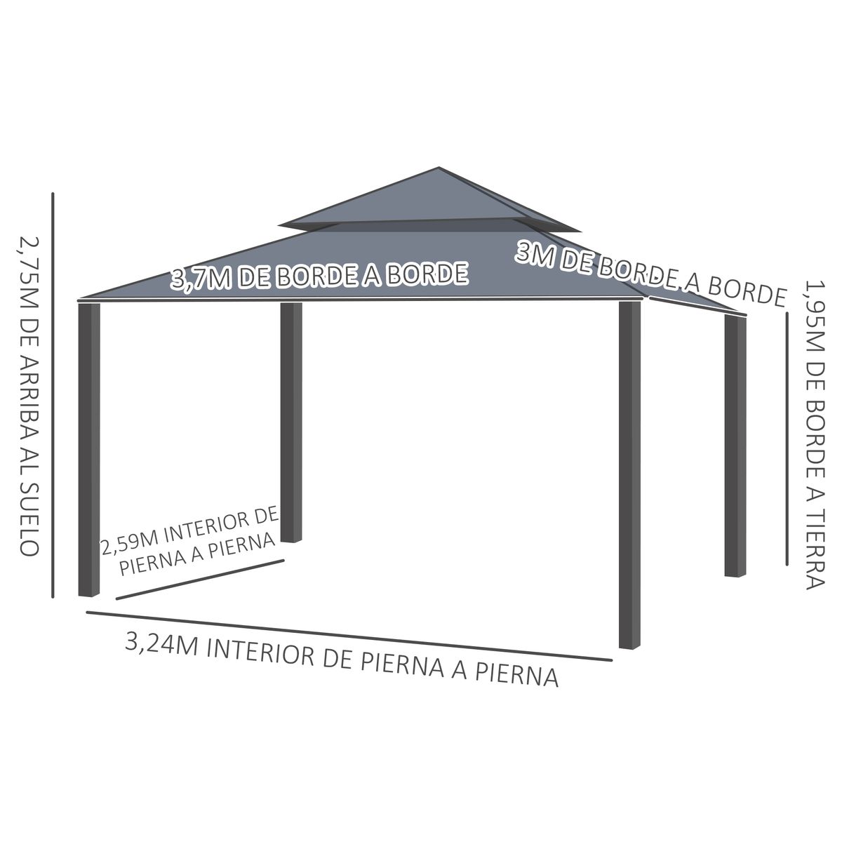 Pérgola Outsunny con 4 cortinas mosquiteras beige 275x370x300 cm