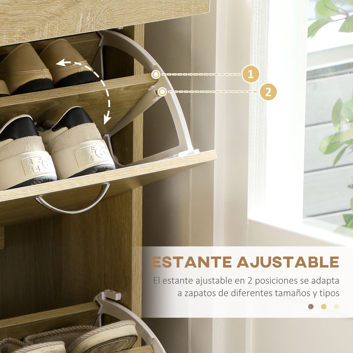 Zapatero Roka Homcom 2 cajones abatibles 12 pares roble 91,5x80x30 cm