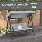 Columpio de jardín Madeira 3 plazas con toldo ajustable gris 175x200x125 cm