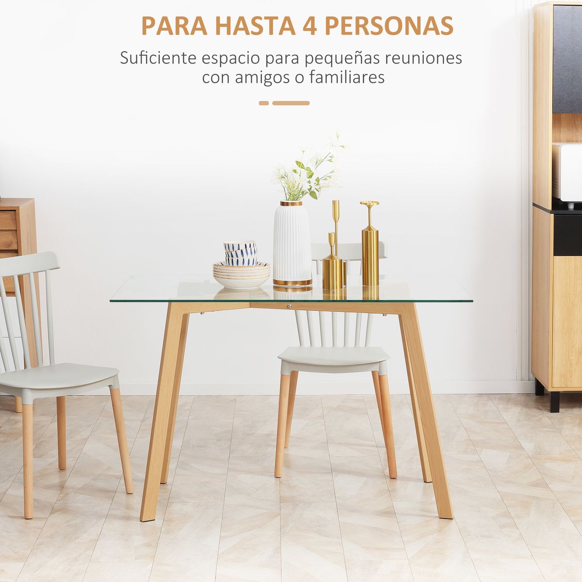 Mesa de comedor Malena Homcom rectangular tapa cristal 76x120x60 cm 4