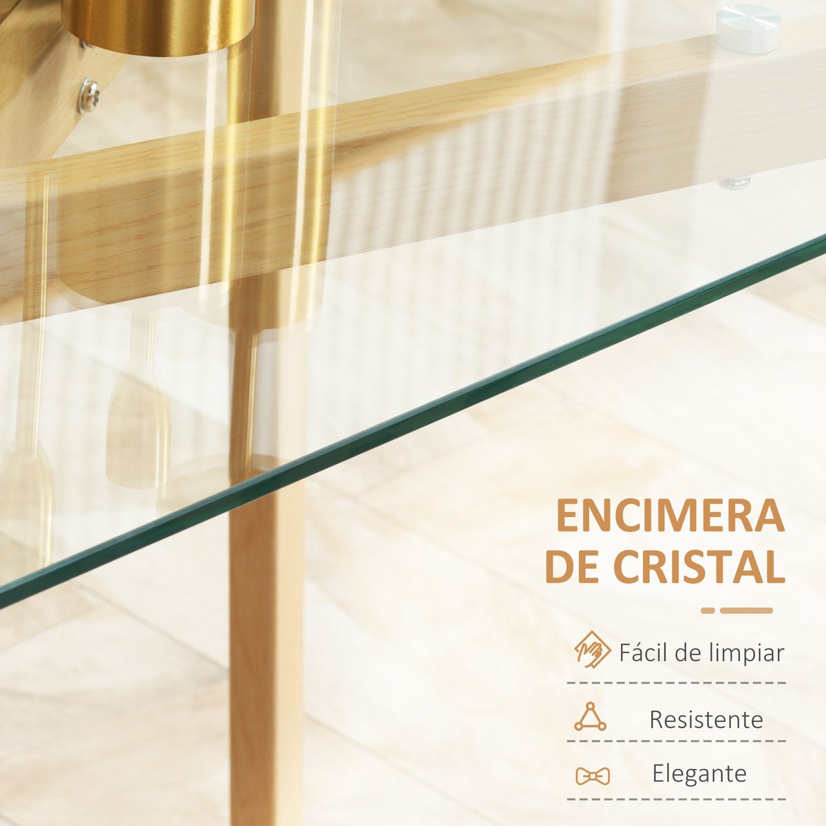 Mesa de comedor Malena Homcom rectangular tapa cristal 76x120x60 cm 5