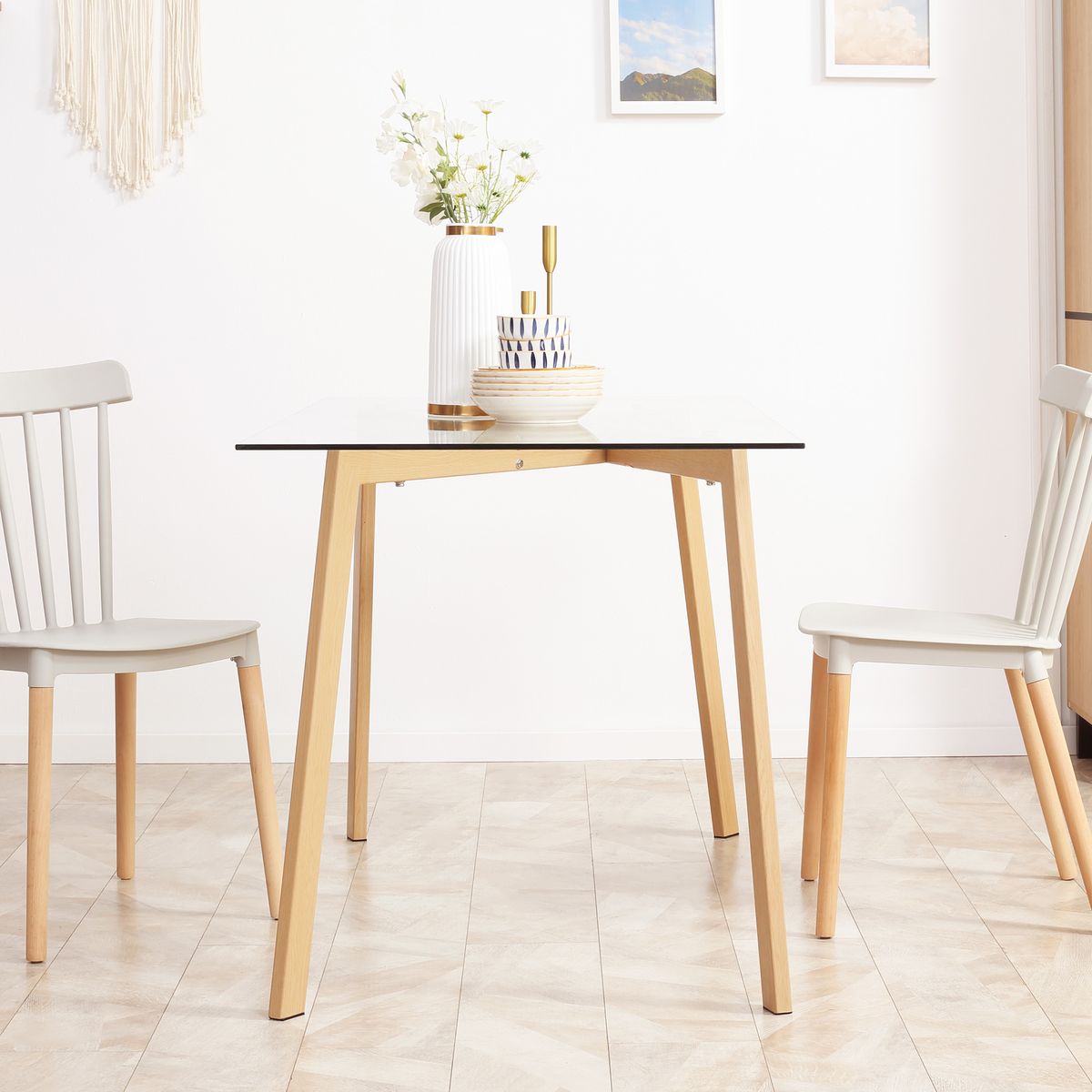 Mesa de comedor Malena Homcom rectangular tapa cristal 76x120x60 cm 7