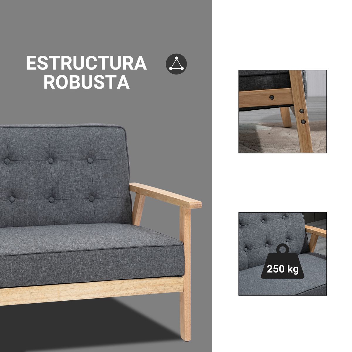 Sofá Craik Homcom 2 plazas patas antideslizantes gris 78x113x67 cm