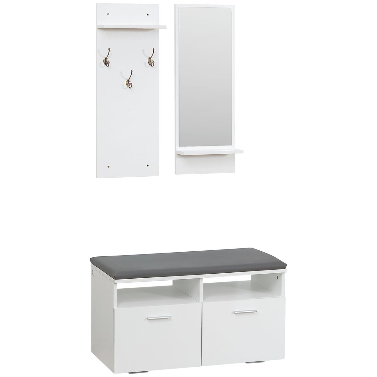 Recibidor Koler Homcom espejo + 3 ganchos + zapatero blanco