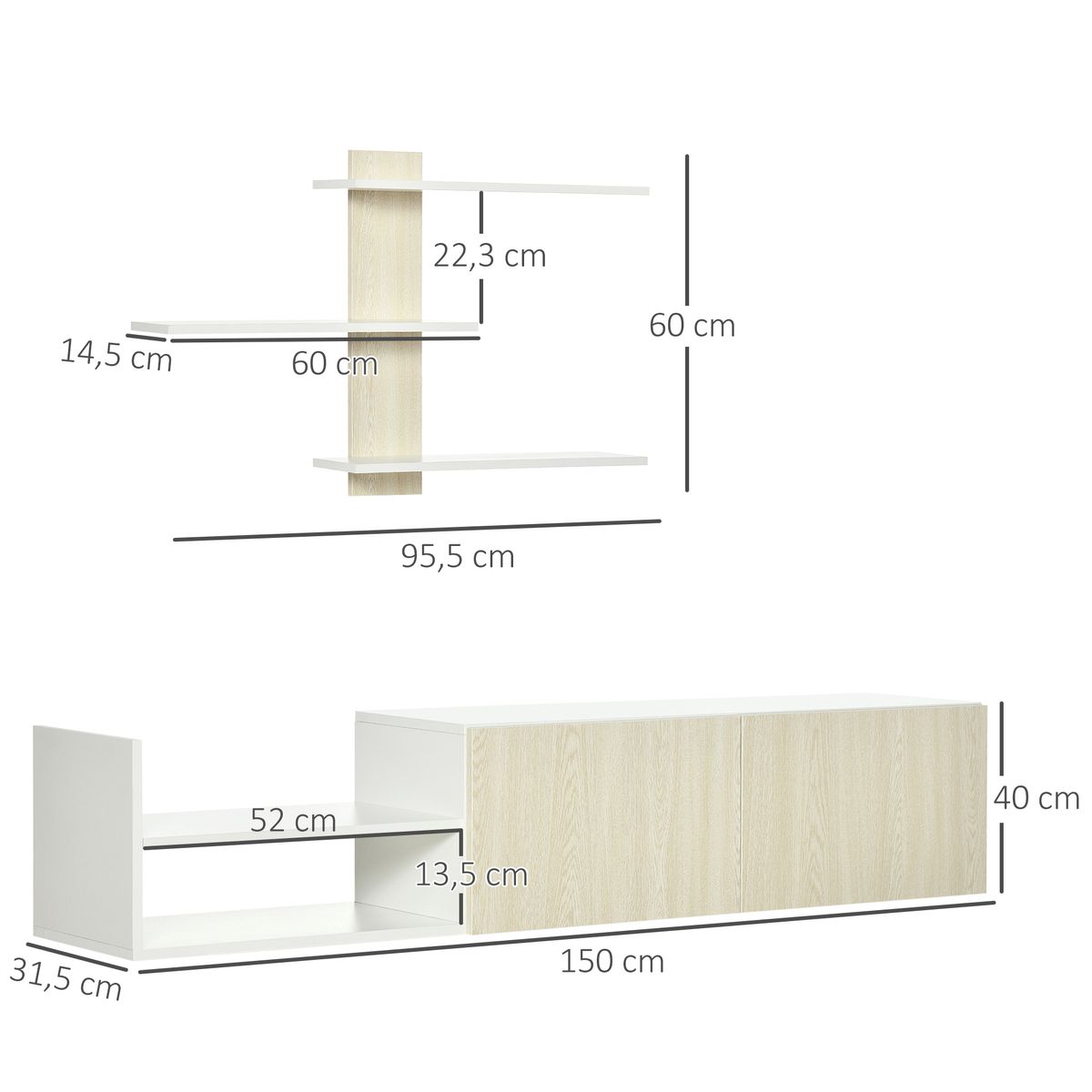 Composición de salón Antares Homcom con estantería natural