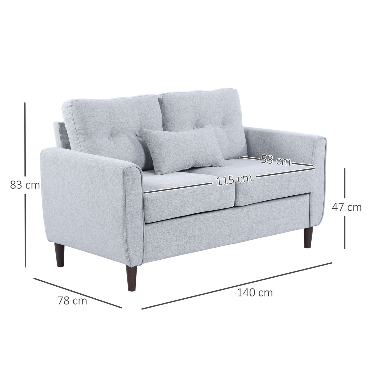 Sofá Berrigton 2 plazas con cojines gris claro 83x140x78 cm