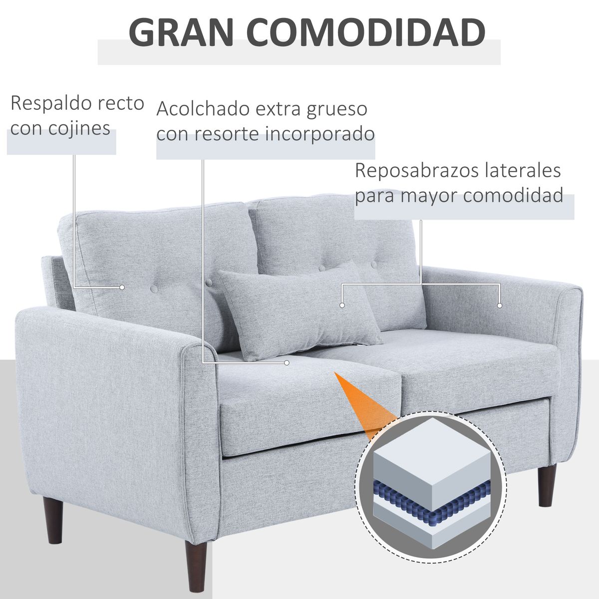 Sofá Berrigton 2 plazas con cojines gris claro 83x140x78 cm