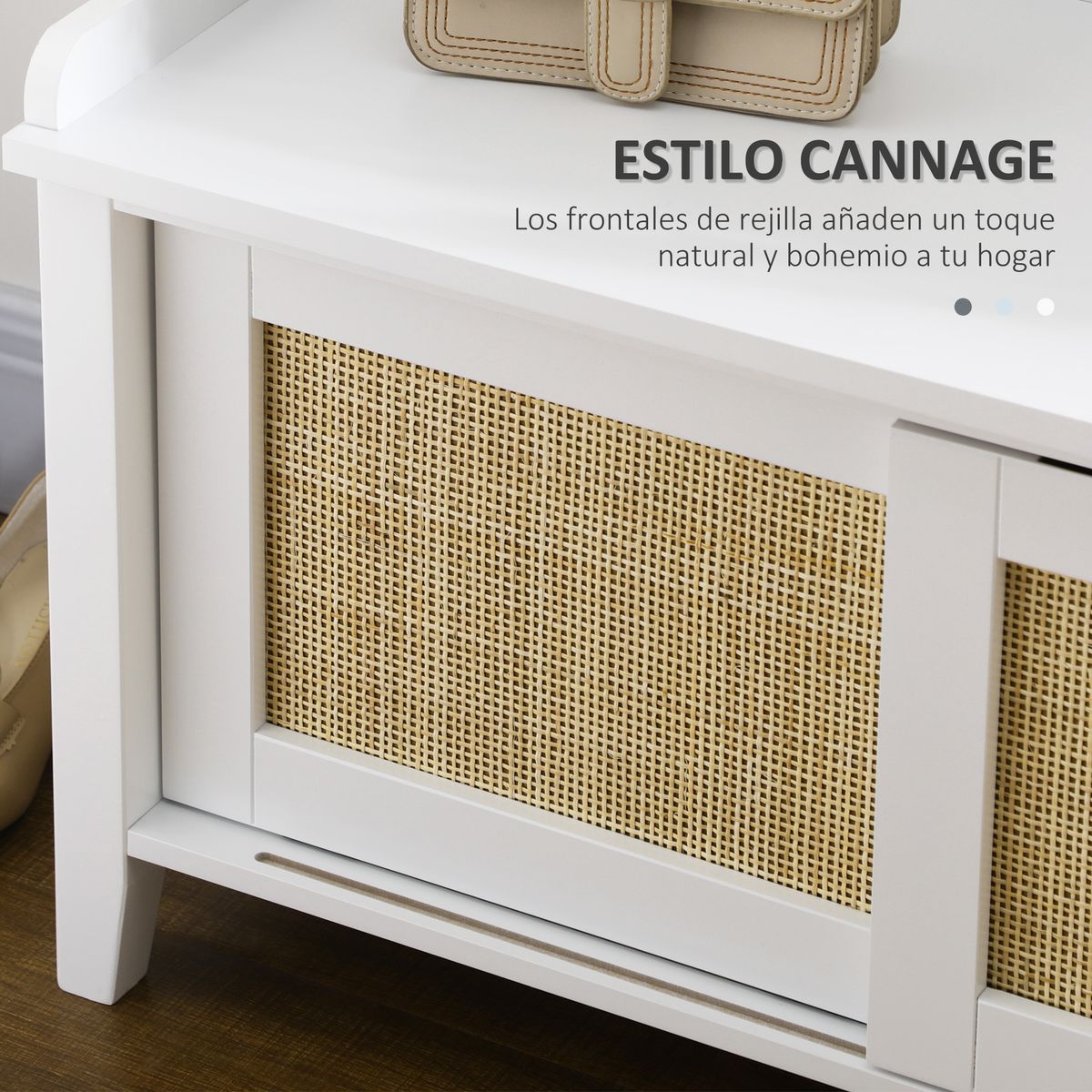 Banco zapatero Lovviken Homcom 2 puertas blanco/natural 45x80x35 cm